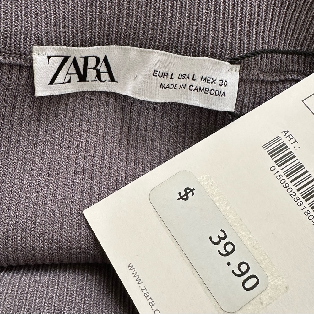 Zara Gray Ribbed Knit 2 Piece Skirt & Top Set With Side Opening & Tie Size NWOT - Picture 6 of 10